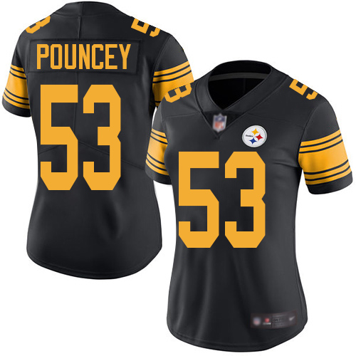 Women Pittsburgh Steelers Football #53 Limited Black Maurkice Pouncey Rush Vapor Untouchable Nike NFL Jersey
